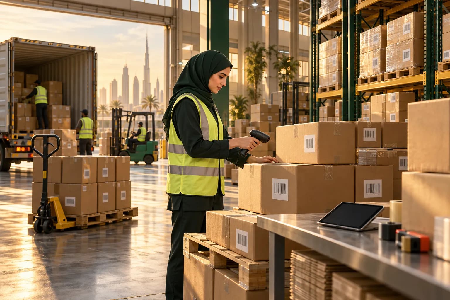 Cartons from a Chinese factory being scanned into a Dubai fulfilment warehouse